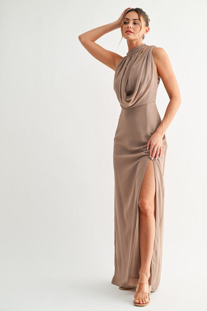 Breckin Draped Maxi Dress - Taupe