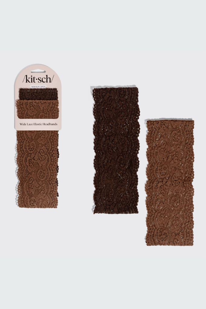 Wide Lace Elastic Headbands 2pc Set - Mocha & Chocolate