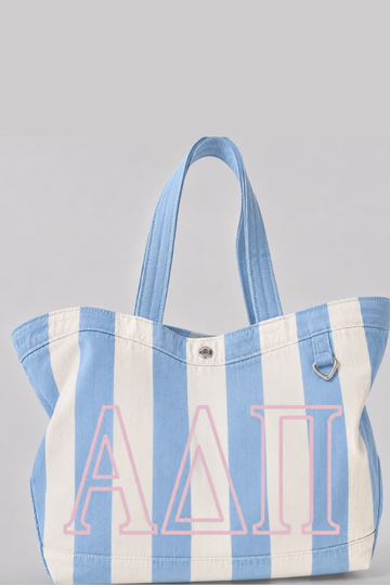 Embroidered Striped Canvas Tote - ADII