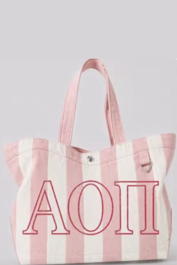 Embroidered Striped Canvas Tote - AOII