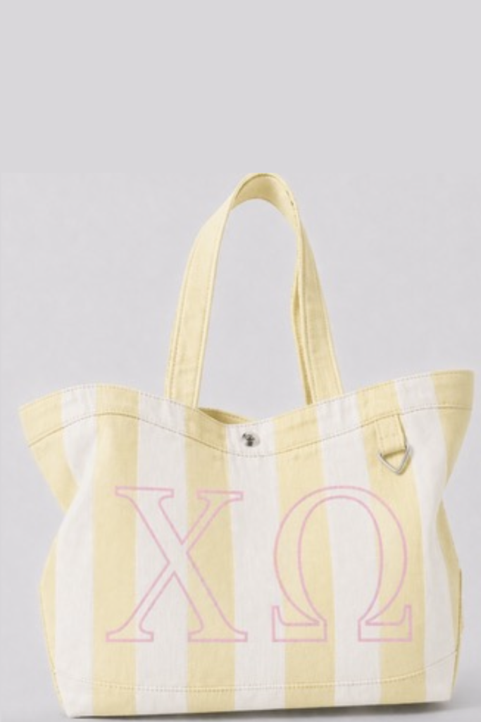 Embroidered Striped Canvas Tote - Chi Omega