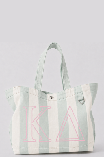 Embroidered Striped Canvas Tote - Kappa Delta