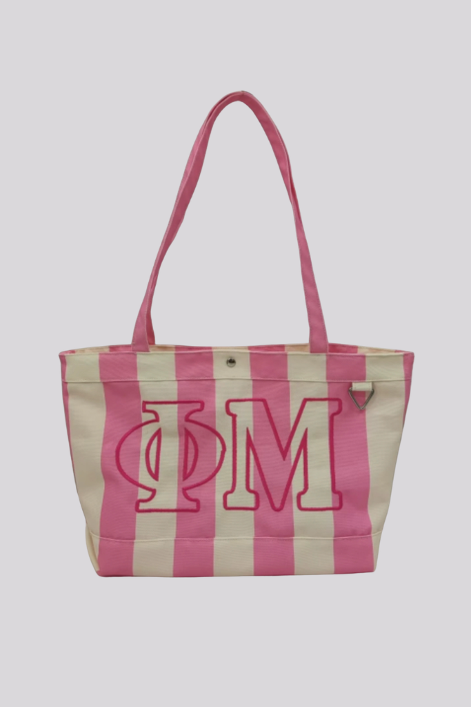 Embroidered Striped Canvas Tote - Phi Mu