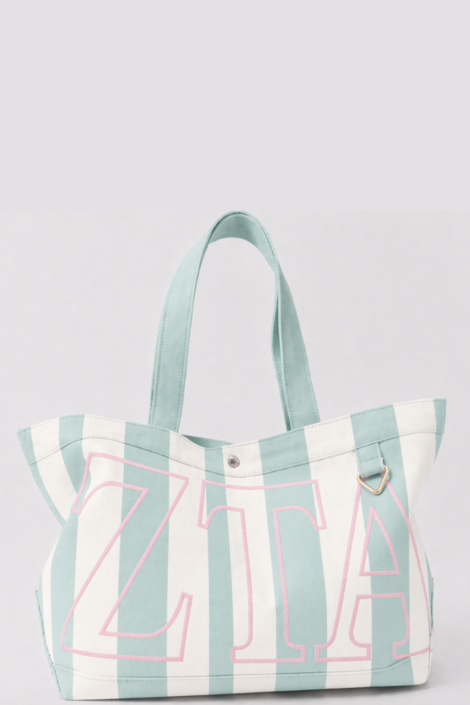 Embroidered Striped Canvas Tote - ZTA