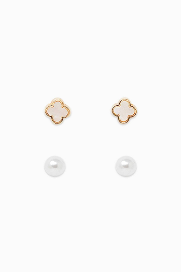 Stud Charm Earring Set - Gold/Pearl