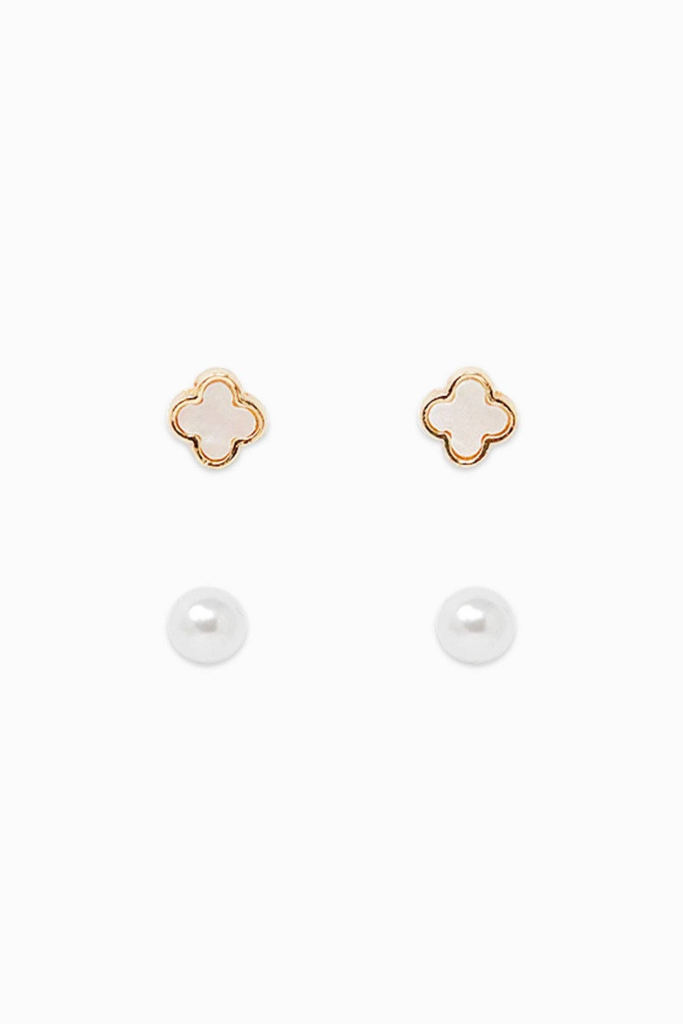 Stud Charm Earring Set - Gold/Pearl