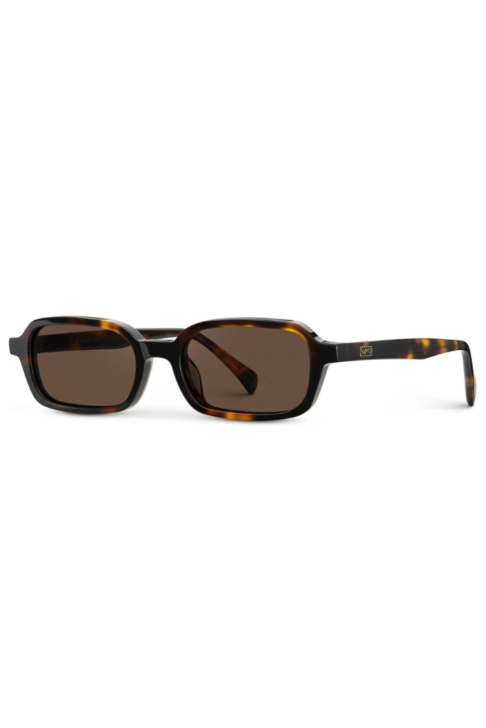 WMP Ayla Slim Rectangular Sunglasses -Brown Tort/ Brown
