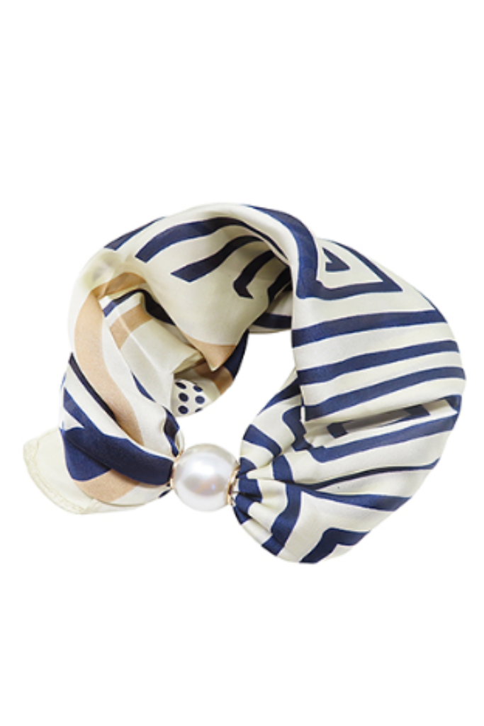 High Profile Pearl Magnet Scarf Necklace - Navy
