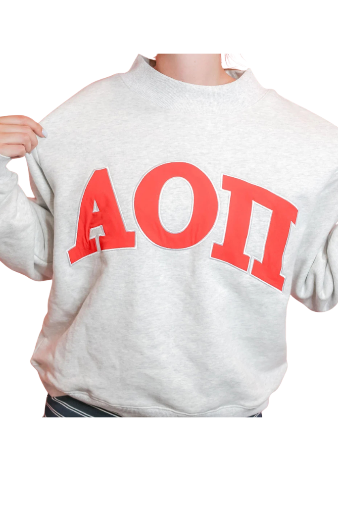 Sorority AOII Classic Mock Neck - Heather Grey