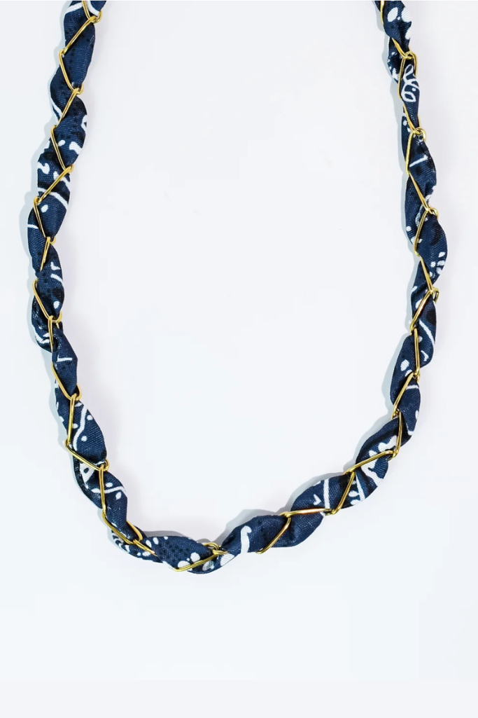 Bandana Twist Necklace -Navy/Gold