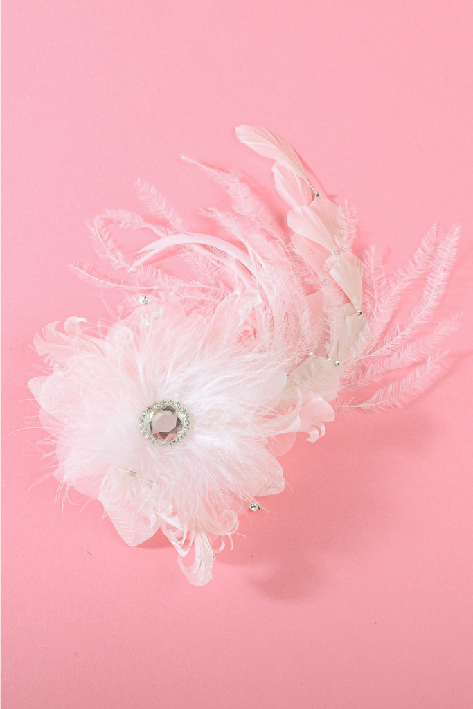 Corine Feather Flower Hair Clip - White
