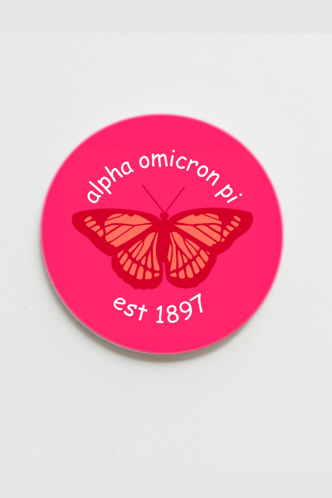 Alpha Omicron Pi Greek Butterfly Button - 1.50 inch