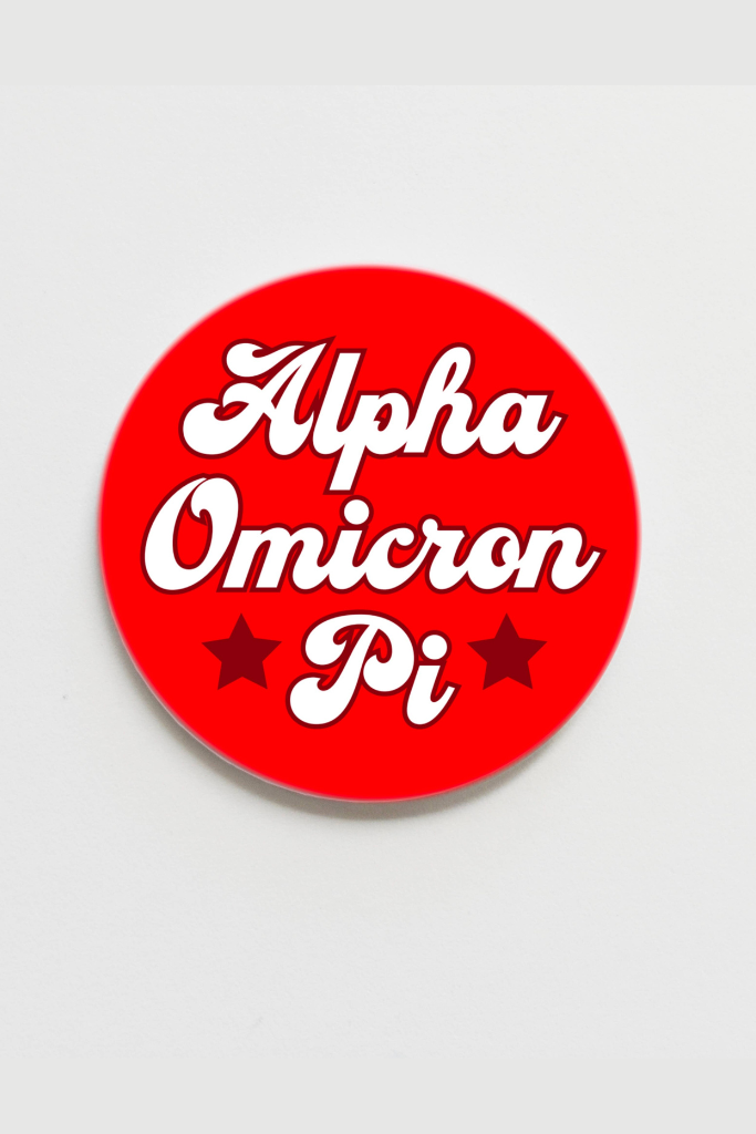 Alpha Omicron Pi Written in the Stars Greek Button- 2.25