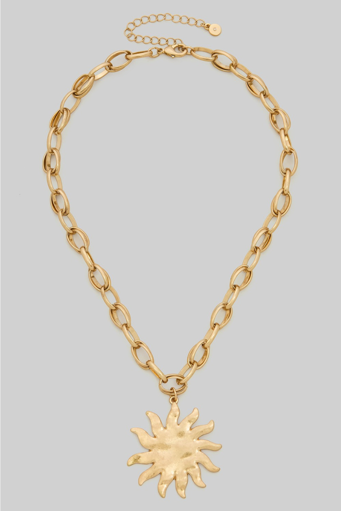 Rowan Sun Necklace - Worn Gold