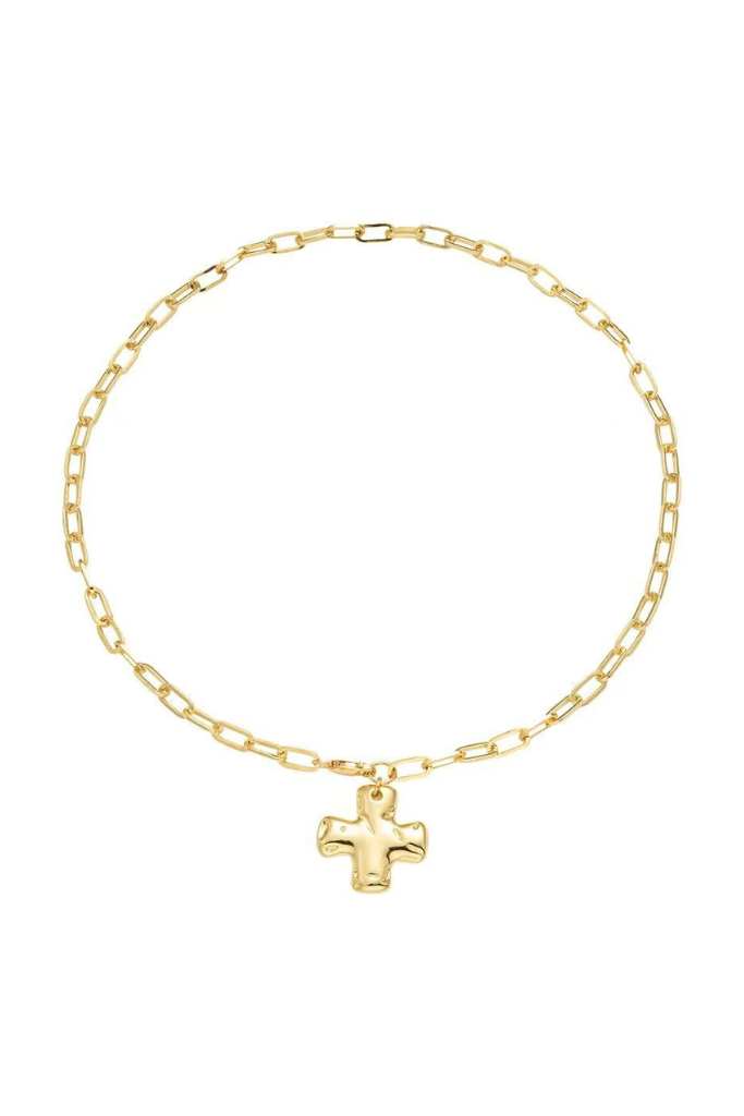 Mini Hammered Cross Necklace - Gold