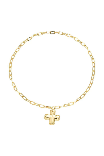Mini Hammered Cross Necklace - Gold