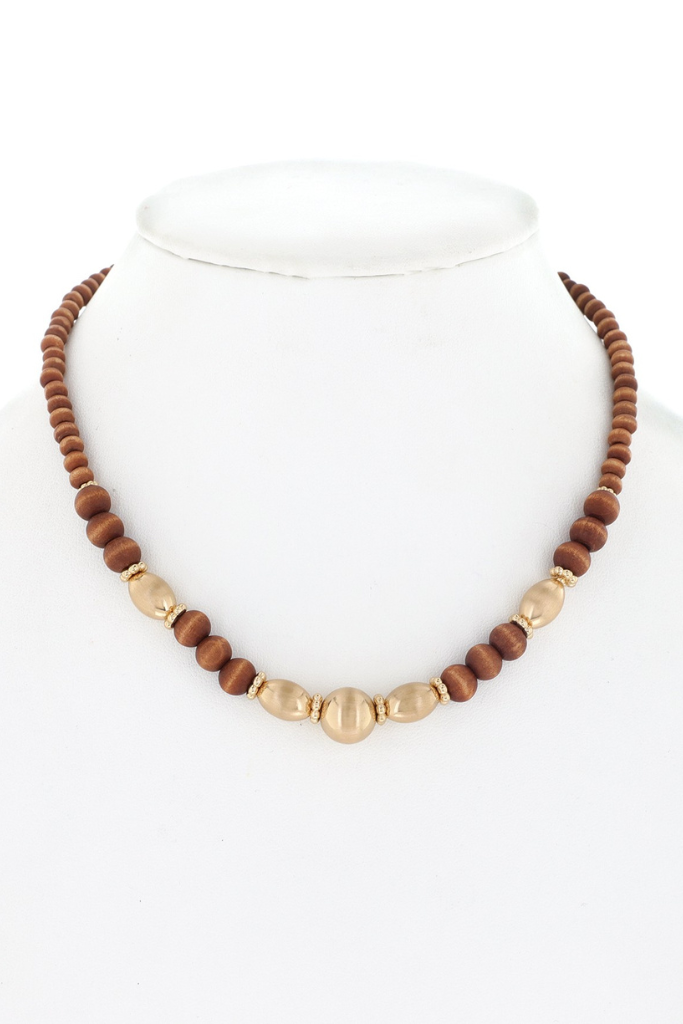 Sandalwood Beaded Necklace - Brown