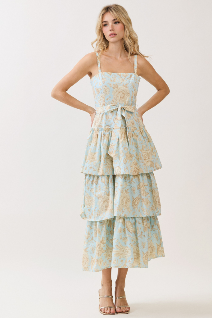 Botanic Charm Floral Midi Dress - Blue