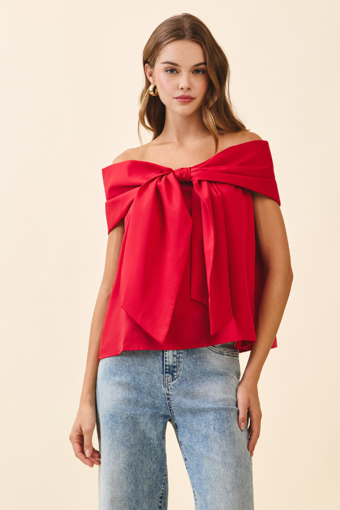 Strike It Bow Off Shoulder Top - Red