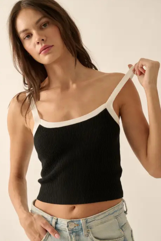 Joy Ride Ribbed Tank Top - Black