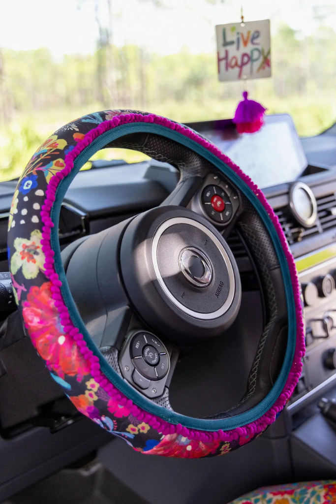 Steering Wheel Cover - Black Floral