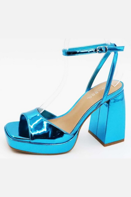 Speak Now Chunky Heel- Turquoise Metallic