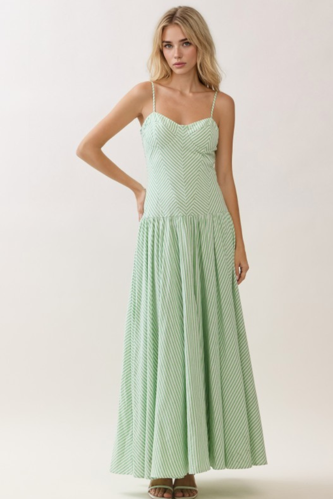 Forever Begins Striped Maxi Dress - Green