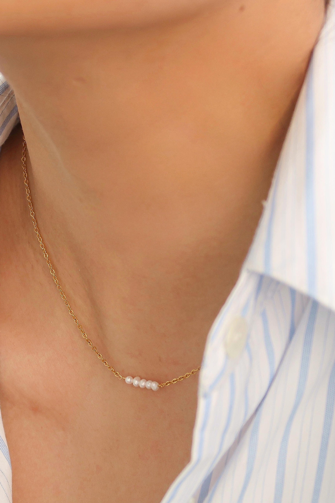 5 Petite Pearl Choker Necklace - Gold