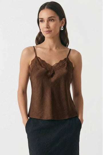 Picture This  Satin V-neck Lace Trim Cami
