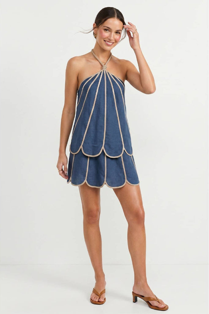 Help Myself Shell Panel Linen Skort - Slate Blue