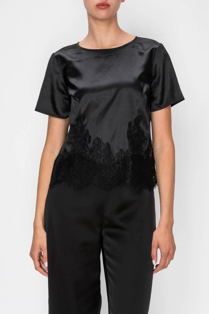 Nightfall Lace Trim Top - Black