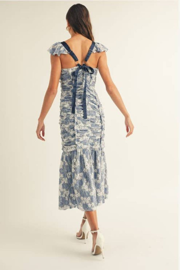 Lace Bloom Midi Dress - Blue