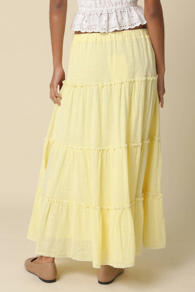 Everlasting Faith Tiered Maxi Skirt - Light Yellow