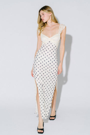 On A Journey Polka Dot Maxi Dress - Cream/Black