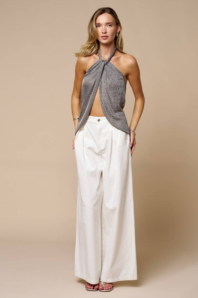 Lainey Mesh Halter Top- Silver