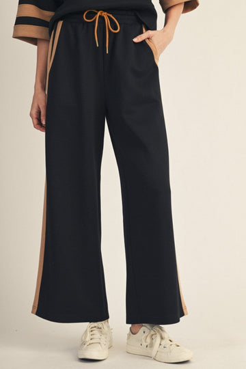 Enjoy Bliss Contrast Wide Leg Sweatpants - Black