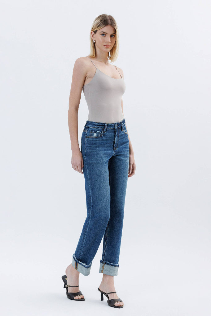 Too Nice High Waist Straight Leg Jean - Dark Wash