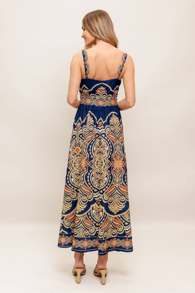 Capri Sunset Printed Midi Dress - Navy Multi