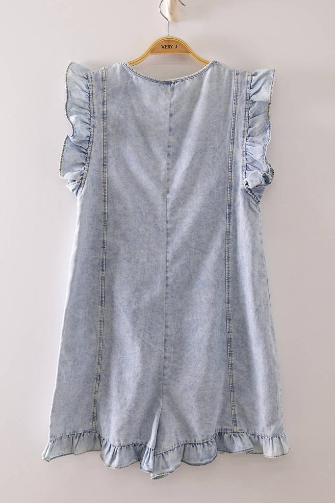 Turning Point Ruffle Romper - Light Denim