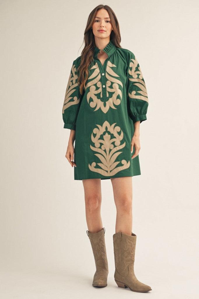 Sarah Floral Shift Dress - Dark Green