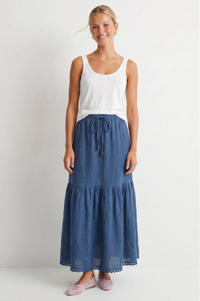 Willing And Able Tiered Maxi Skirt - Slate Blue