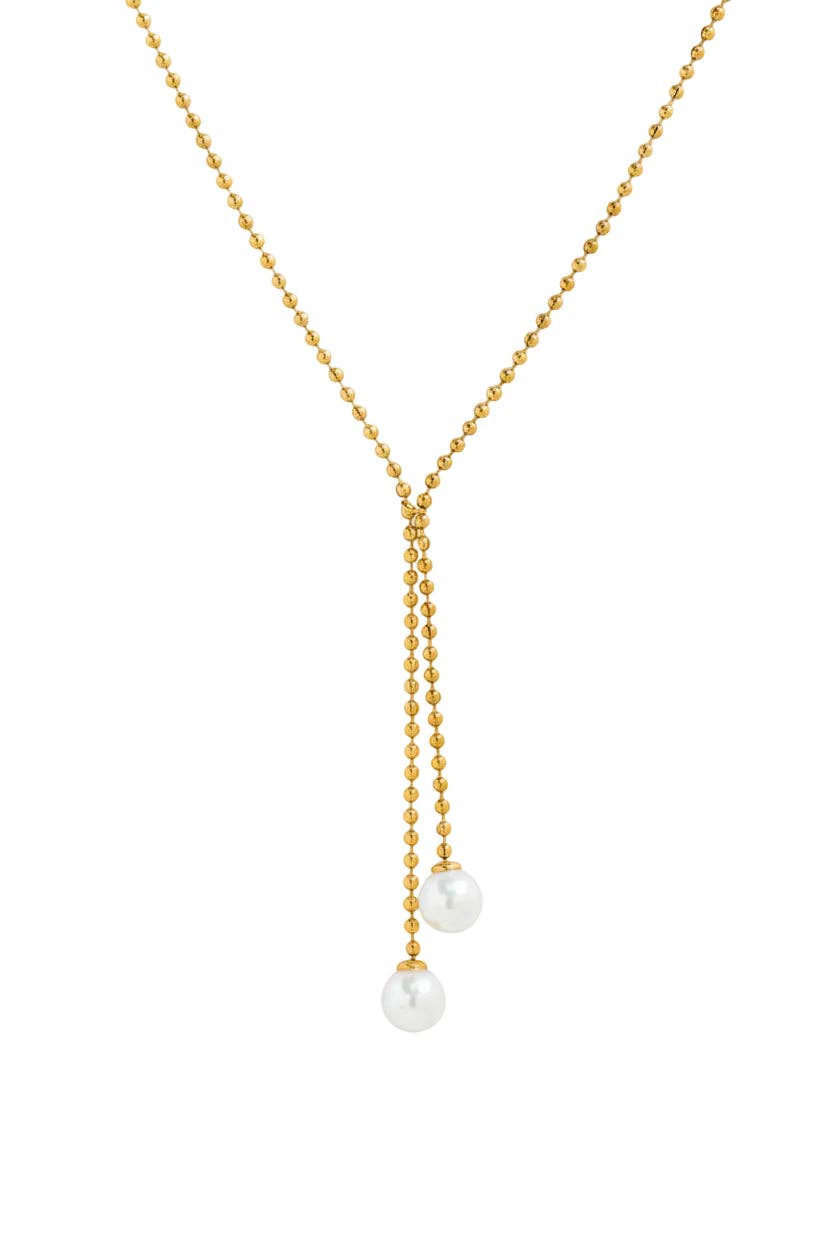 Double Pearl Chain Necklace - Gold