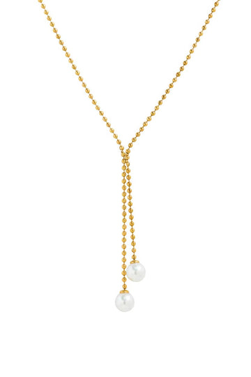 Double Pearl Chain Necklace - Gold