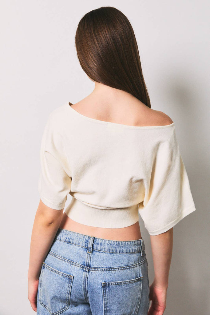 LE LIS - BOAT NECK KNIT SWEATER WITH BATWING SLEEVES