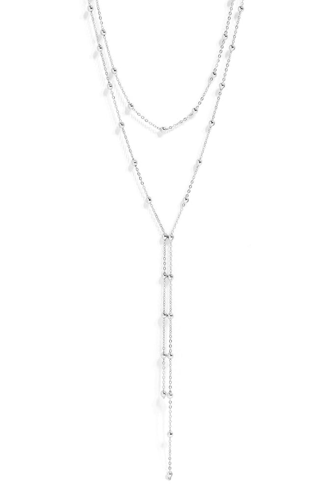 Satellite Layered Lariat Necklace - Silver