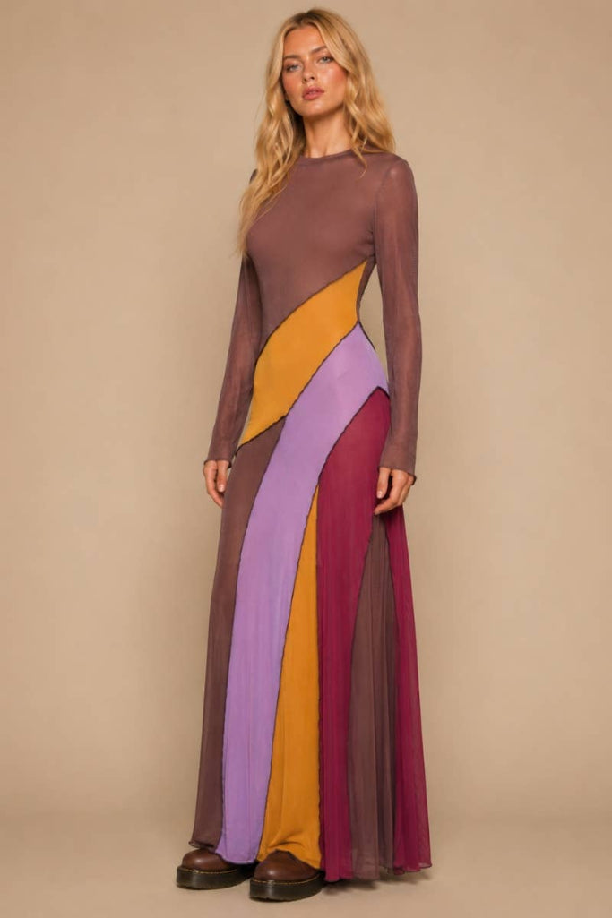 Carried Away Patchwork Maxi Dress - Brown Multi