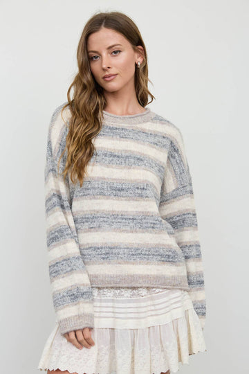 Simply Well Striped Sweater - Grey/Beige