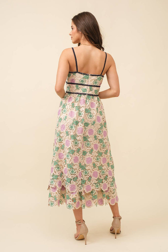 Lace Meadow Midi Dress - Pastel Floral