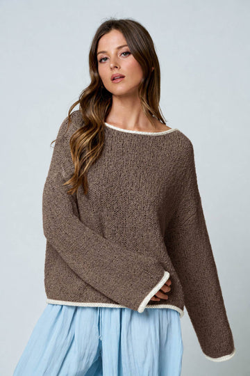 Soft Soul Boat Neck Knit Sweater - Mocha