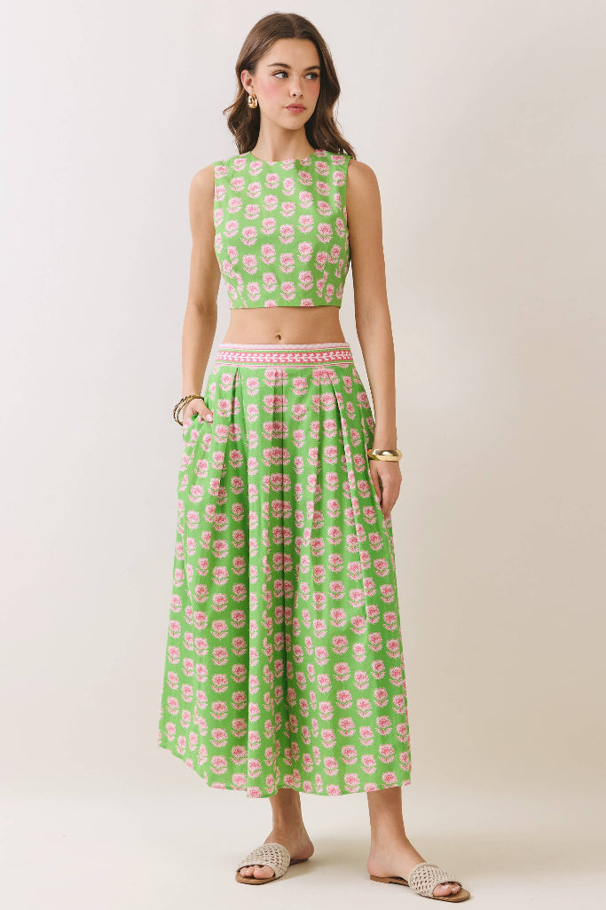 Hot To Handle Floral Maxi Skirt - Green